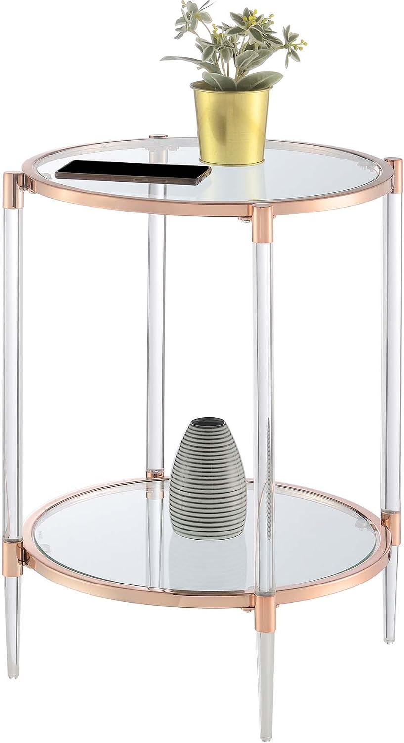 Convenience Concepts Royal Crest 2 Tier Acrylic Glass End Table, Rose Gold/Glass