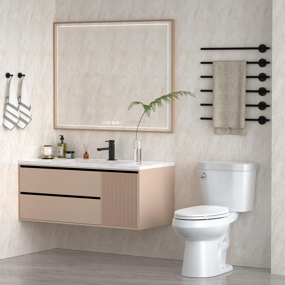 17 Inch Toilet with Round Bowl Two-Piece Bathroom Toilet with Soft Close Seat 1.28 GPF Siphonic Flush Universal Height Cotton White Durable Design Efficient Water Usage Comfortable Universal Height
