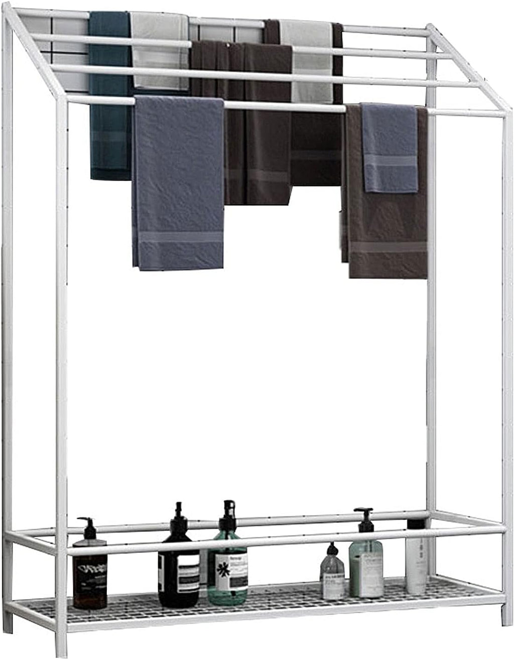 Exquisite Bathroom Shelves Freestanding Towel Drying Racks for Bathroom,Stainless Steel Tall Towel Holder Stand with 4 Bars and Bottom Shelf for Poolside, Bath Accessories
