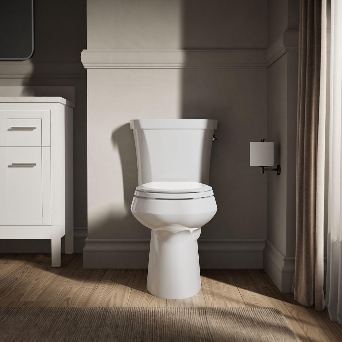 Kohler K-6393-RA-0 Highline Comfort Height Two-Piece Elongated Dual Toilet with Class Five Flush Technology and Right-Hand Trip Lever White