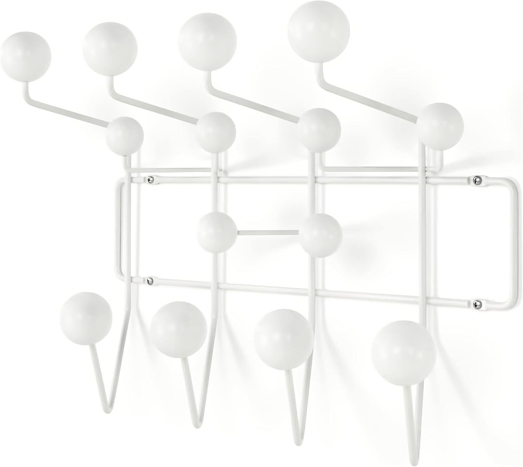 SHISEDECO Classic Hang it All Coat Rack, Mid Century Modern Wall Mounted Hooks with Painted Solid Wooden Balls, Decorative Creative Fashion Wood Hanger for Home, Bedroom (White)