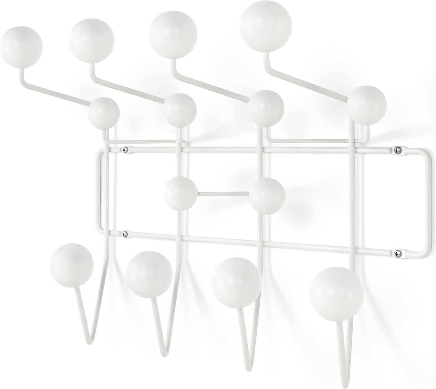 SHISEDECO Classic Hang it All Coat Rack, Mid Century Modern Wall Mounted Hooks with Painted Solid Wooden Balls, Decorative Creative Fashion Wood Hanger for Home, Bedroom (White)
