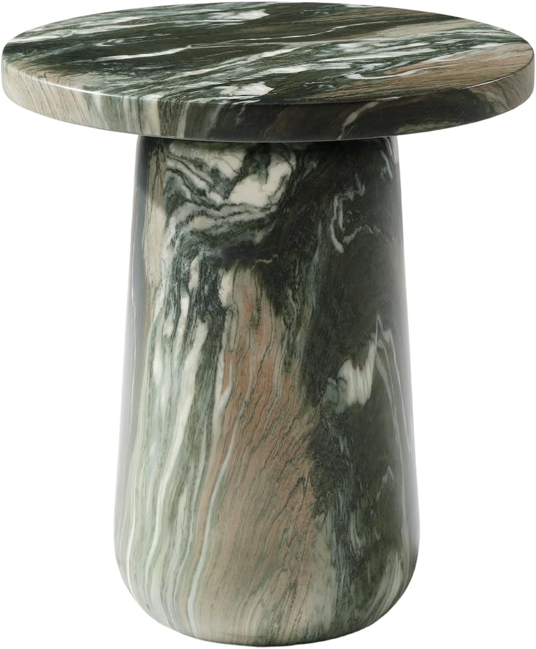HULALA HOME Sculptural Round End Table with Pedestal Base, Faux Marble Accent Table for Modern Living Room(Green)