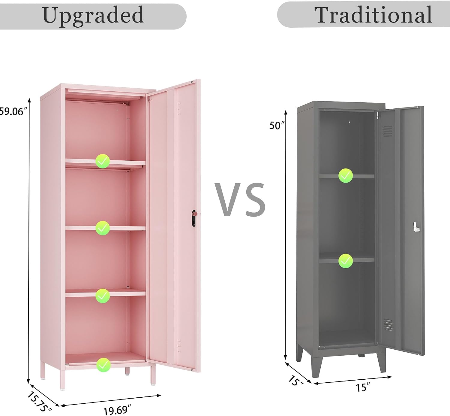 Steehoom Metal Storage Cabinet for Employees, Lockable File Cabinet, Utility Tall Cabinet Pink Locker with 3 Shelves for School, Office, Garage, Entryway (Pink, H59.06'')