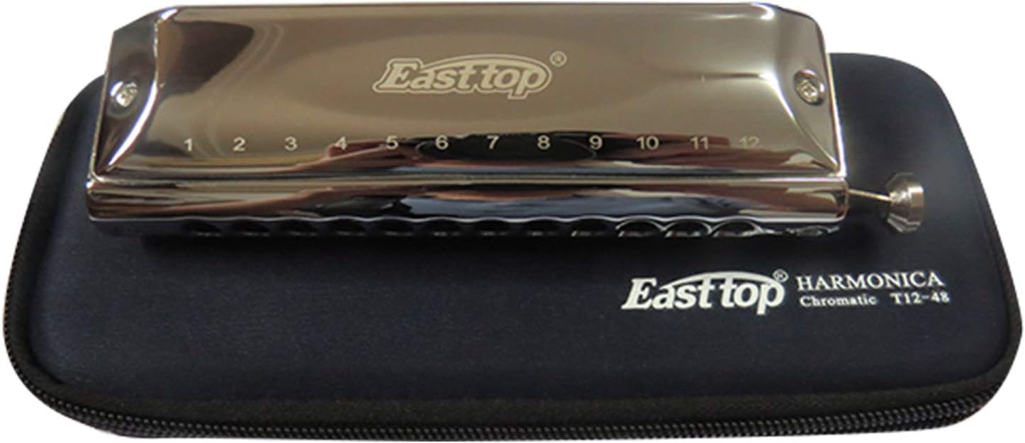East top Chromatic Harmonica Bb key with Brass Comb, 12 Holes 48 Tones Professional Mouth Organ Harmonica For Adults, Professionals and Students (brass comb-Bb)