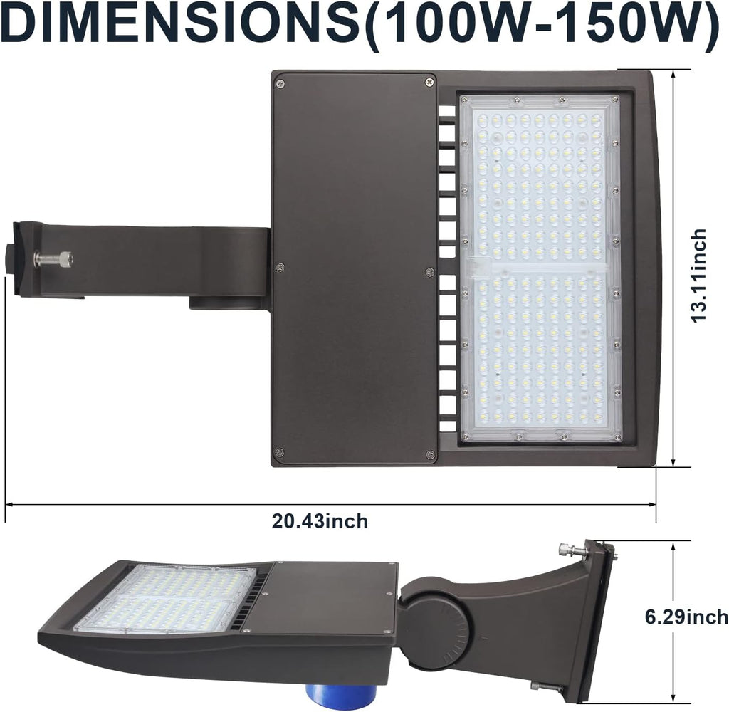 150W LED Parking Lot Light with Dusk to Dawn Photocell, 21000LM 5000K [Eqv. 700W HPS] LED Shoebox Light with Direct Arm Mount, Dimmable Outdoor Area Street Lighting, IP65 AC100-277V UL Listed