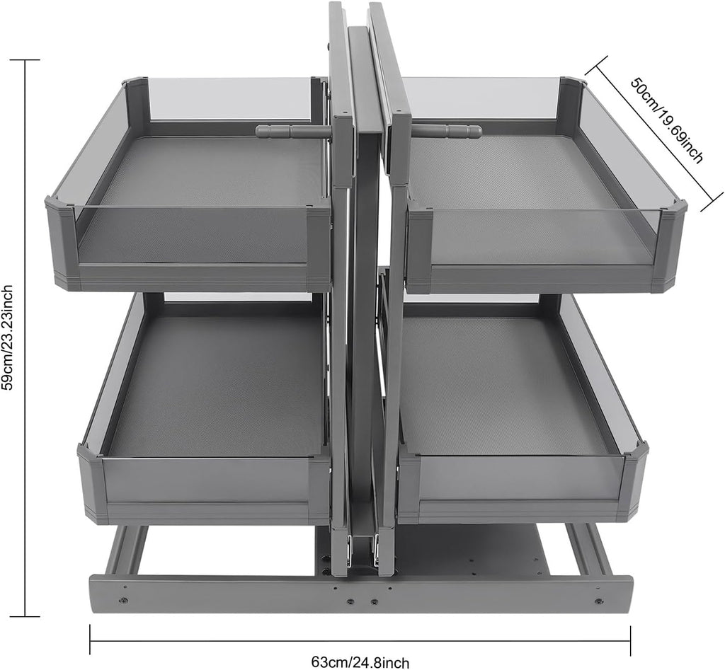 Blind Corner Cabinet Pull Out Right, 15 Inch Blind Corner Cabinet 2 Tiers Organizer Adjustable Design, Hidden Slide Out Shelves for Store Kitchen Utensils (Pull Out Left & Right, Style3)