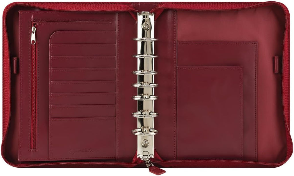 FranklinCovey - FC Signature Ring-Bound Binder for FranklinCovey Planners | Leather - Zipper Binder (Classic, Red)