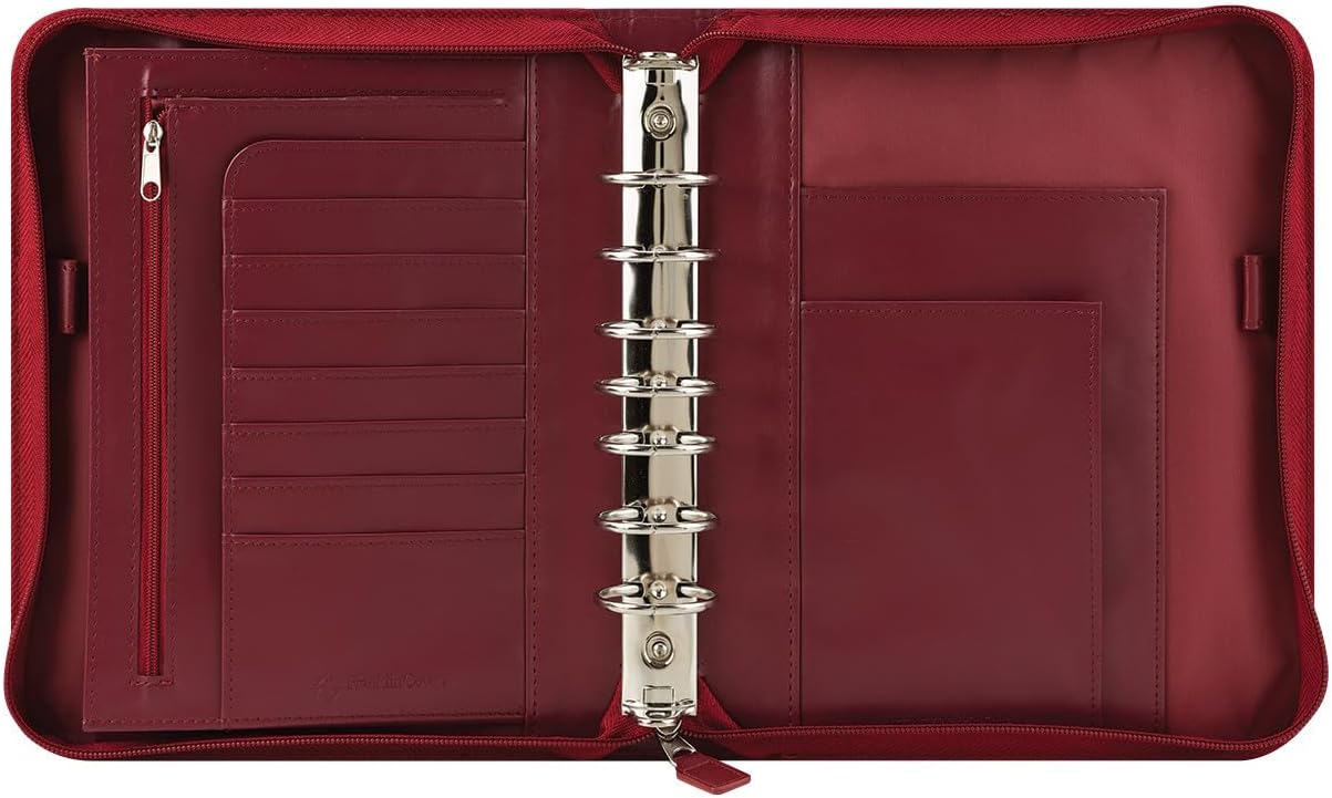 FranklinCovey - FC Signature Ring-Bound Binder for FranklinCovey Planners | Leather - Zipper Binder (Classic, Red)