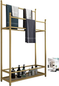 Exquisite Bathroom Shelves Beach Towel Drying Rack Freestanding Outdoor Towel Holder Stand with Bottom Storage Shelf and 4 Bars, Metal Towel Ladder Rack for Bathroom, Kitchen, Washroom