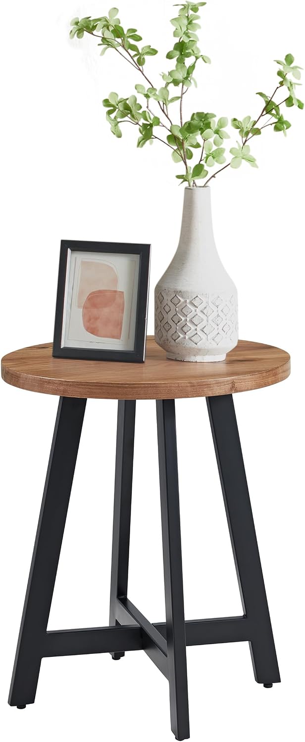 Alaterre Furniture End Table Set - Set of 2 Round Side Tables with MDF Tops and Metal Frames - for Living Room, Bedroom, or Dorm Room (Walnut)