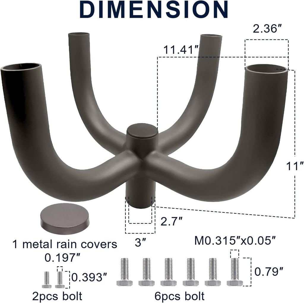 Low Profile Quad Bullhorn Bracket with 4 Arms at 90° – 2-3/8' Tenon Adapter for Slip Fitter LED Shoebox, Parking Lot, Area & Street Lights, Heavy-Duty Galvanized Steel Pole Mount, Dark Bronze Finish