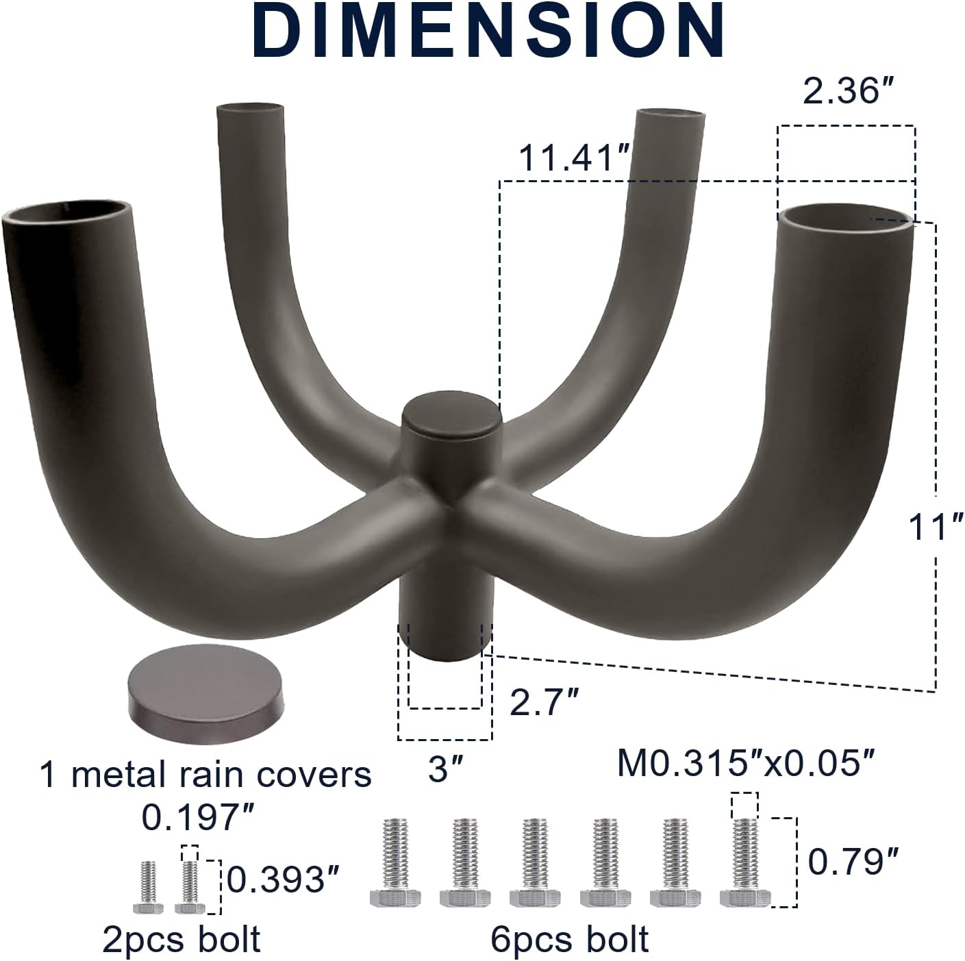 Low Profile Quad Bullhorn Bracket with 4 Arms at 90° – 2-3/8' Tenon Adapter for Slip Fitter LED Shoebox, Parking Lot, Area & Street Lights, Heavy-Duty Galvanized Steel Pole Mount, Dark Bronze Finish