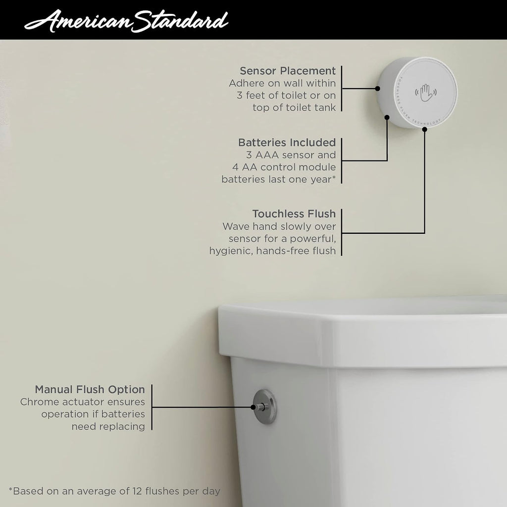 American Standard 2989709.020 Concealed Trapway Cadet Touchless 2-Piece 1.28 GPF Single Flush Elongated Toilet, Seat Included, White