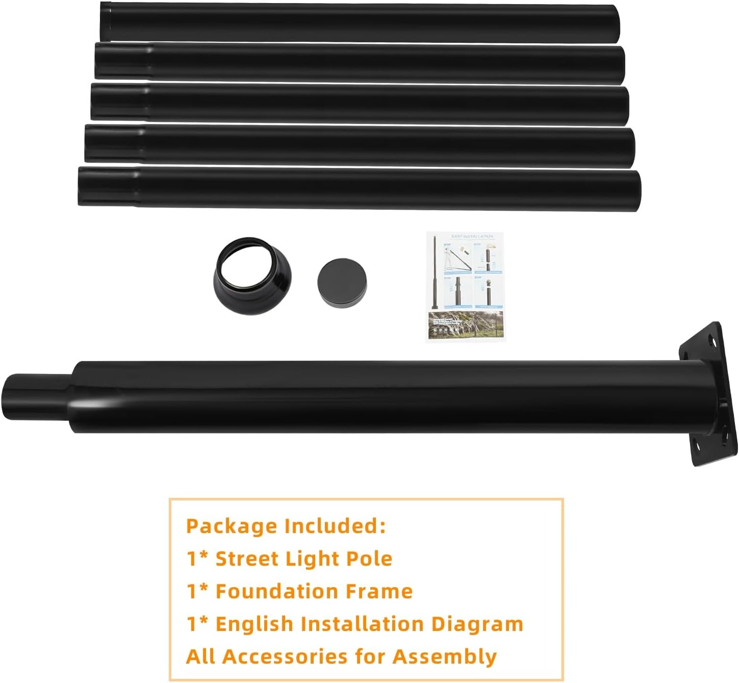 20FT Tall Street Light Pole, Heavy Duty Split Street Lamp Post for Outdoor Street Courtyard Parking Lot Adjustable Height Lighting Post Fixtures with Mounting Ground Cage (20FT 114+76mm)