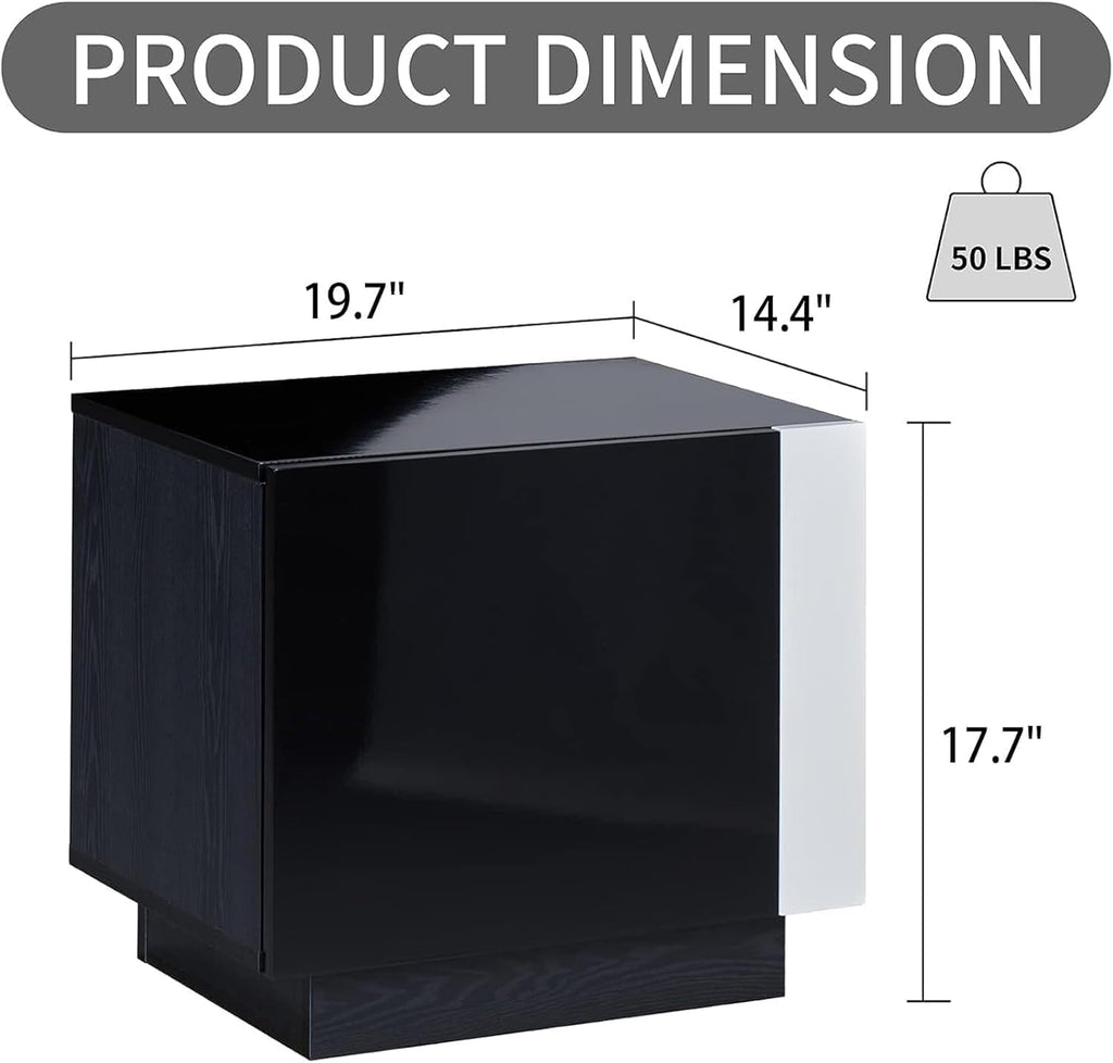 AMERLIFE 2PCS Entertainment Center Side Table Set with Storage, Modern High Gloss End Tables with 2 Cabinet Doors, for Living Room/Bedroom/Office, Black