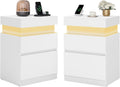 VASAGLE Kailyn Collection - Nightstands with Power Outlets, Sliding Lid, Modern Bedside Tables with LED Lights, End Tables, 2 Drawers, Set of 2, 15.7 x 18.9 x 26.8 Inches, Cloud White ULET650WB01S-2J