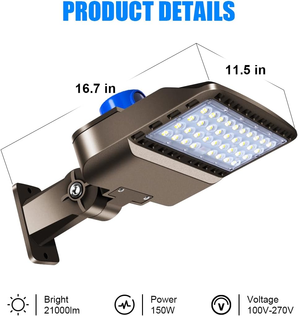 Juyace 3 Pack 150W Dusk to Dawn LED Parking lot Flood Light for Building | 21000lm,Commercial,Shoe Box Fixture,5000K Daylight Outdoor Security Lighting,Warehouse,110-277V，IP65 Waterproof