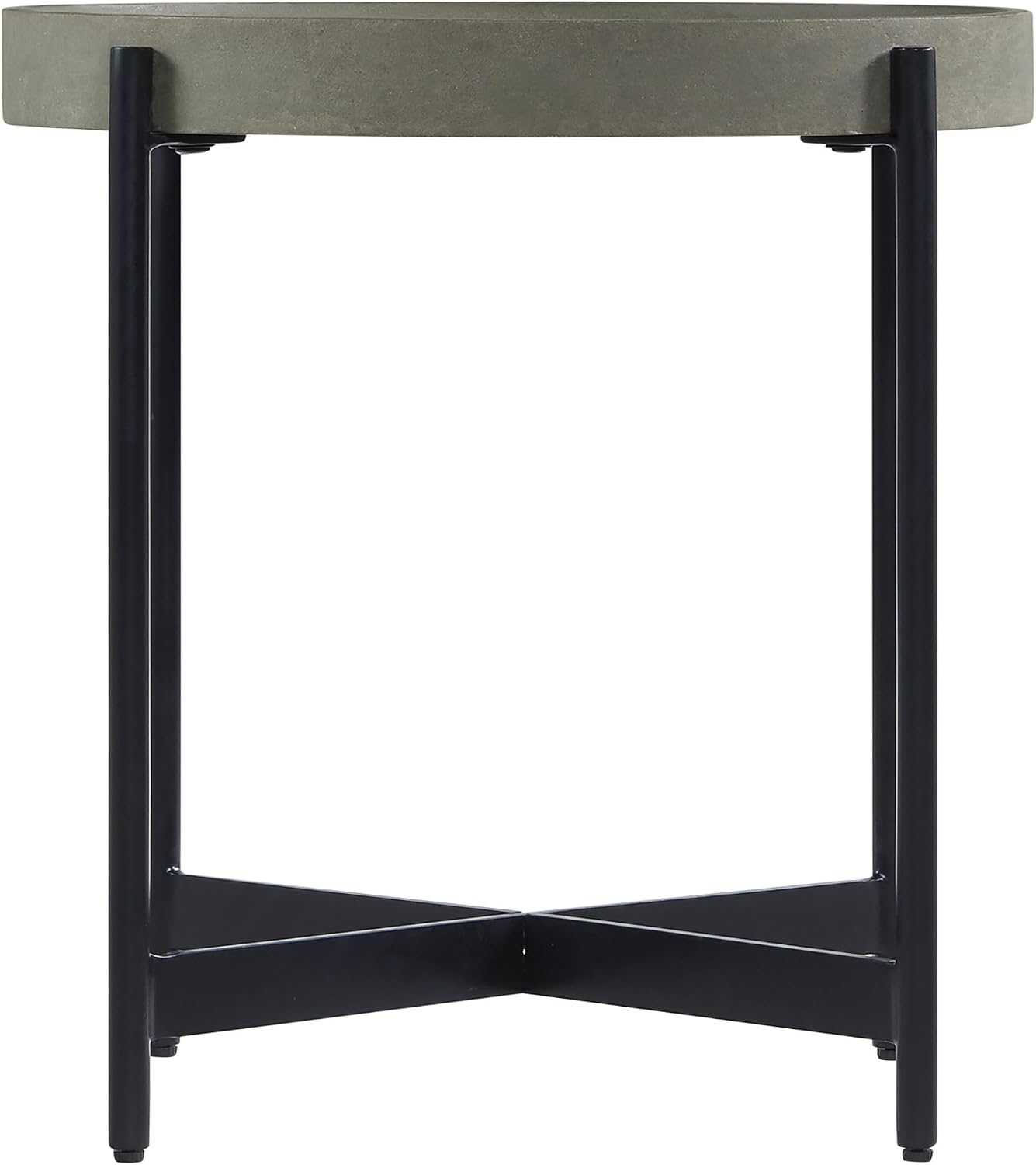 Brookline 20-Inch Round Wood End Table with Concrete Coating and Powder-Coated Iron Legs – Tray Style Top Home Accent for Living Room, Bedroom or Office by Alaterre Furniture (Gray)