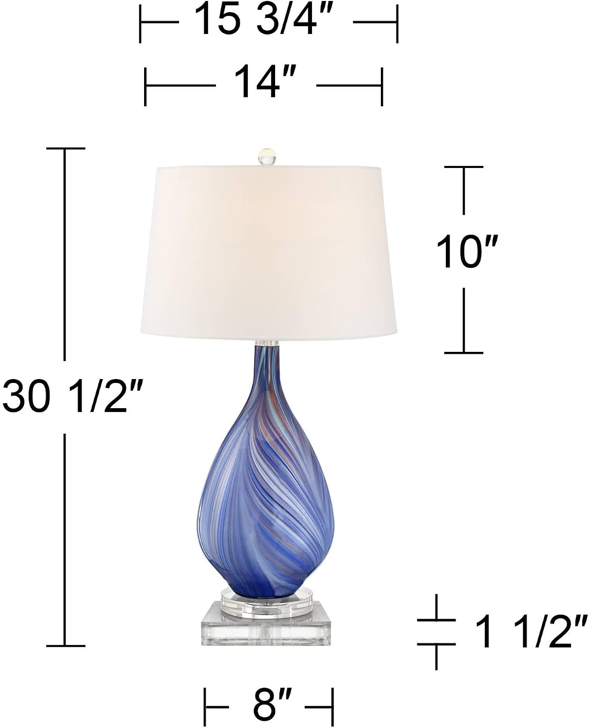 Possini Euro Design Taylor Modern Coastal Table Lamp with Square Riser 30.5' Tall Blue Art Glass White Fabric Shade for Living Room Bedroom House Bedside Nightstand Home Office (Color May Vary)
