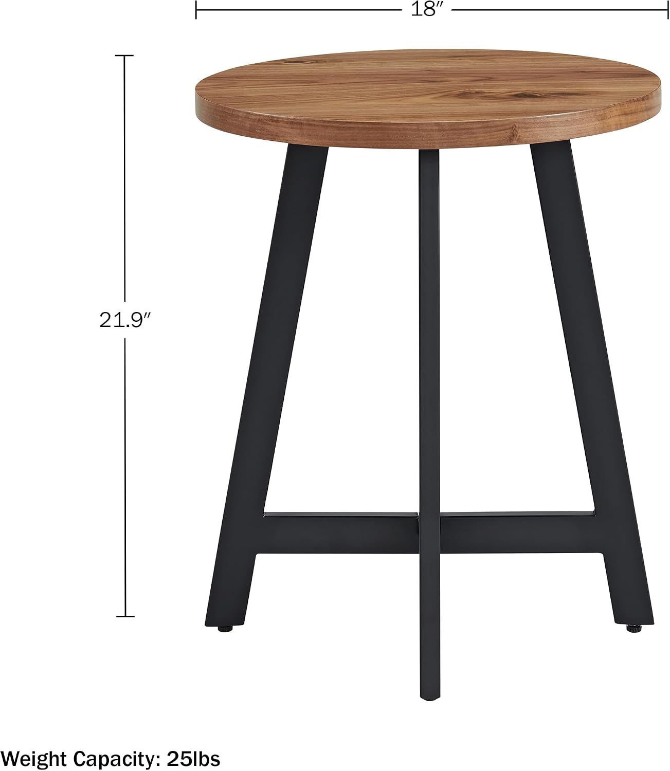 Alaterre Furniture End Table Set - Set of 2 Round Side Tables with MDF Tops and Metal Frames - for Living Room, Bedroom, or Dorm Room (Walnut)