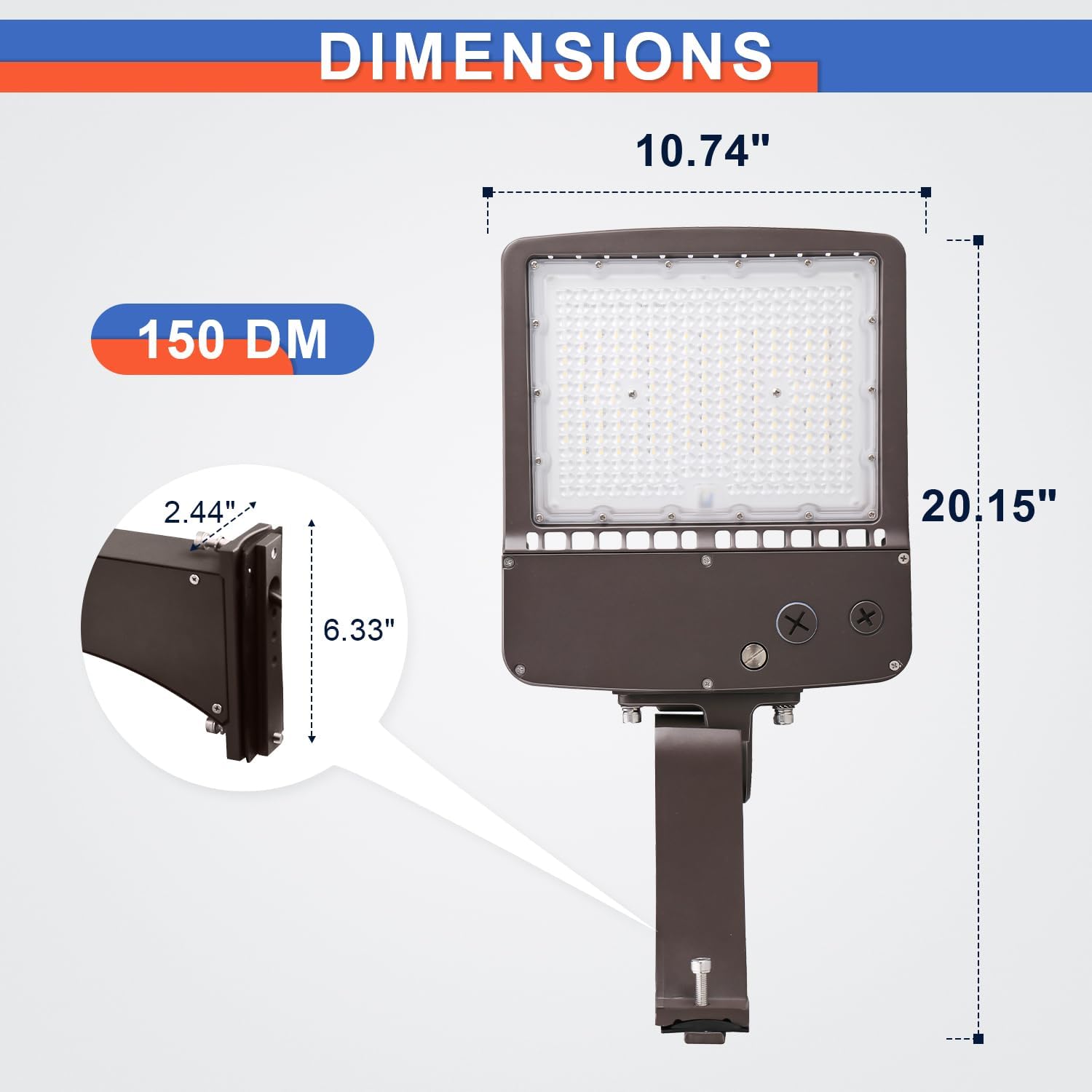 OSTEK 480V LED Shoebox Lighting, LED Area Pole Fixture for Parking Lot Lighting, IP65 Outdoor Commercial Area Road Lighting 5000K DLC UL Certified (Direct Arms Mount, 150 Watts)