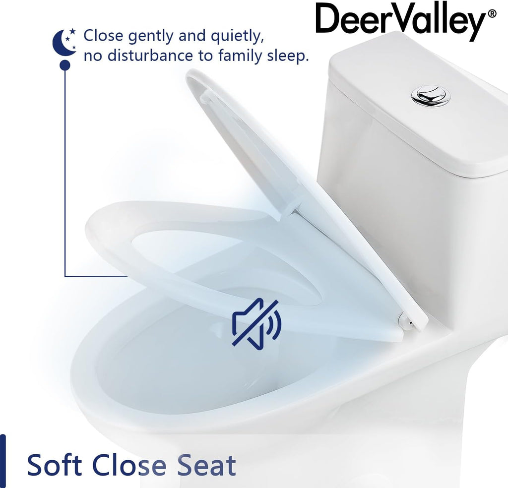 One Piece Toilet, DeerValley DV-1F52677A ADA Height 17', Dual-Flush 0.8/1.28 GPF, 12' Rough In, Elongated Soft Closing Seat Included, High Efficiency White Toilet
