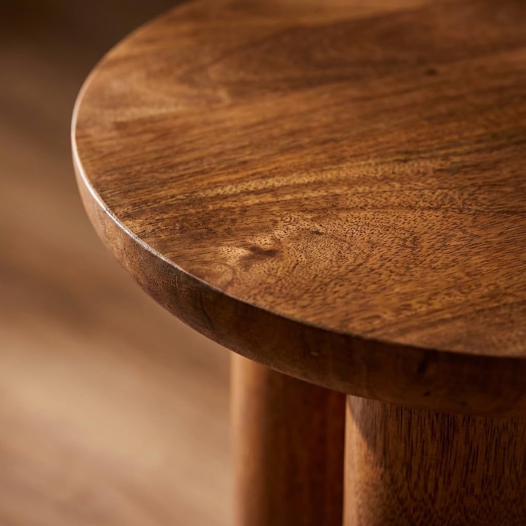 Relso Gaia Round End Table for Living Room and Farmhouse | Solid Mango Wood for Rustic Elegance | Ideal for Side Tables, Nightstands & More | Wood Side Table Round for Bedroom (Walnut)