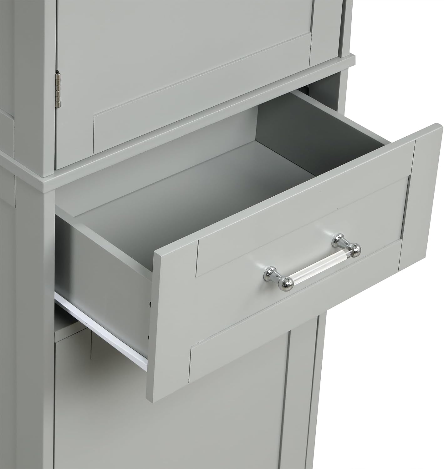Bathroom Storage Cabinet with Adjustable Shelf, 68.4 in Tall | MDF, painted finish, adjustable shelf, enclosed storage, acrylic handles, anti-tip kit, bathroom, 20 W x 13.5 D x 68.4 H in