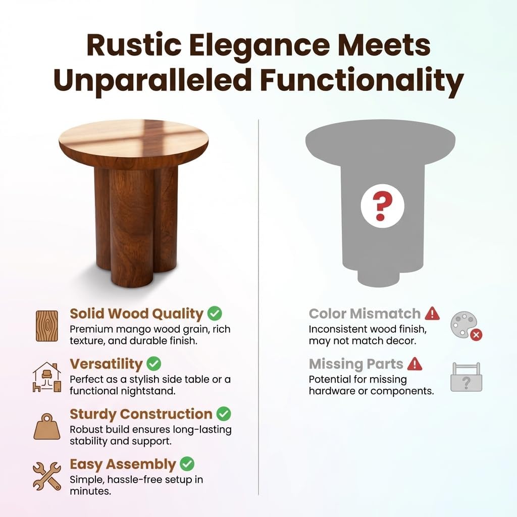 Relso Gaia Round End Table for Living Room and Farmhouse | Solid Mango Wood for Rustic Elegance | Ideal for Side Tables, Nightstands & More | Wood Side Table Round for Bedroom (Walnut)