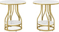 Tribesigns Round Side Table White Gold End Table Set of 2, 2-Tier End Table Modern Bedside Table Small Side Table with Storage Sofa Side Table with Metal Frame for Living Room