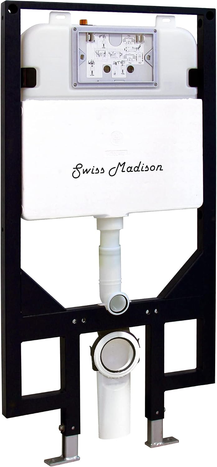 Swiss Madison St. Tropez Wall-Hung Toilet Bundle 0.8/1.6 GPF Dual Flush in Matte Black with Black Flush Plate