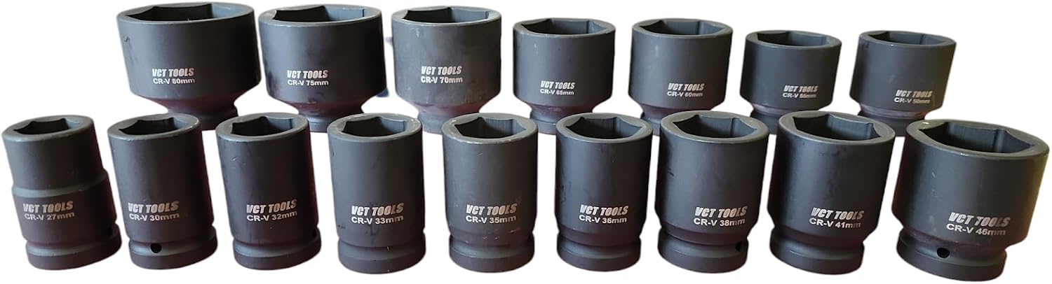 16pc 1' Drive 6- point Metric M.M. Jumbo Deep Impact Socket Set 27-80mm