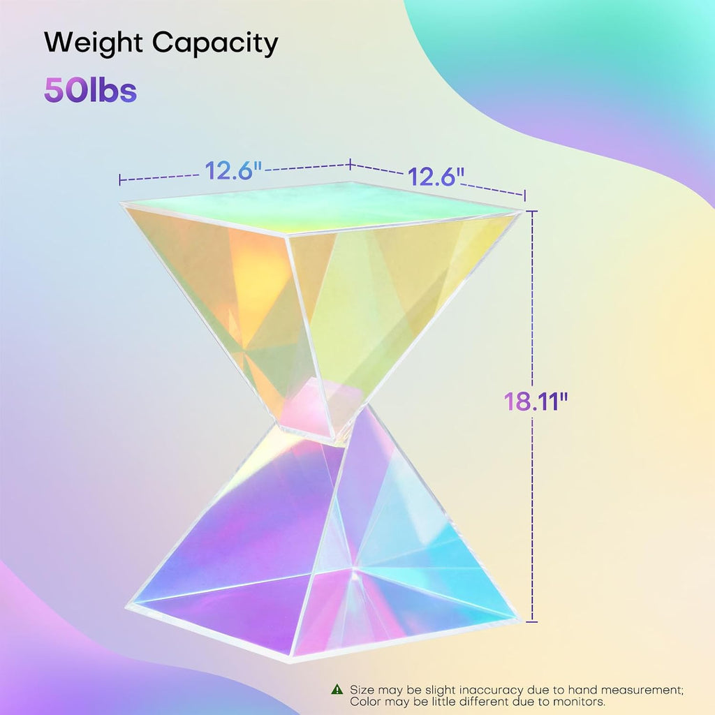 BECHAEO 12.6' Iridescent Acrylic Side Table, Small End Tables for Small Spaces, Modern Acrylic End Tables Living Room Nightstand with Irregular, Lightweight Farmhouse Outdoor Side Tables for Patio