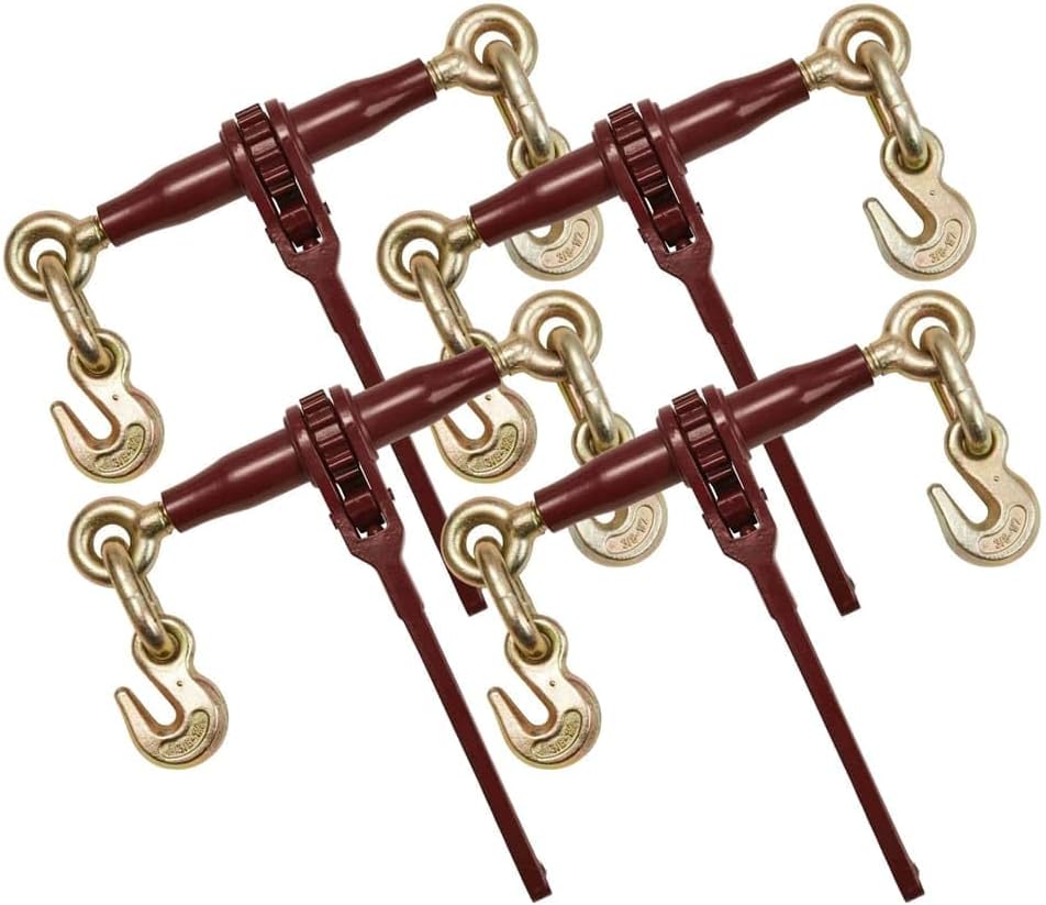 Mytee Products 4 Pack 3/8' - 1/2' Pro Heavy Duty Ratchet Load Chain Binder with with Grab Hooks - 12,000 Lbs Working Load Limit - Heavy Swaged Barrel Cold-Drawn Tubing for Increased Strength