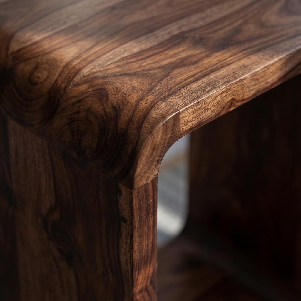Relso Aurora End Table Solid Sheesham Wood Nightstand with Open Shelf Storage, Walnut Finish Bedside Table, Side Table for Bedroom, Living Room, Entryway, Small Spaces, Accent Bookshelf