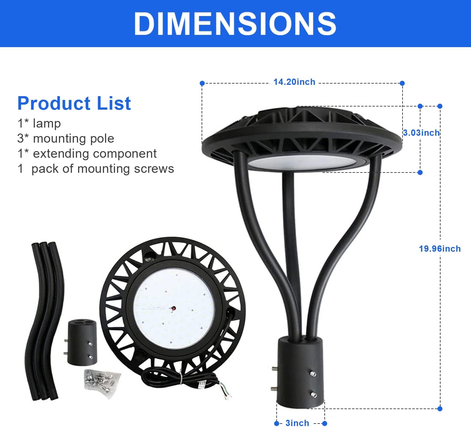 OSTEK LED Post Top Light Outdoor, 80W/100W/120W/150W Selectable, 3CCT 3000K/4000K/5000K, Dusk to Dawn Photocell, 0-10V Dimmable IP65 LED Pole Light for Parking Lot Garden Roadway Area Lighting