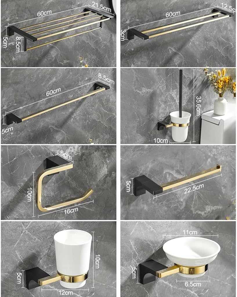 LSLYTQ Bath Towel Bar, Black Gold Bathroom Copper Towel Holder, All Mounted Multifunctional Towel Rack Rail