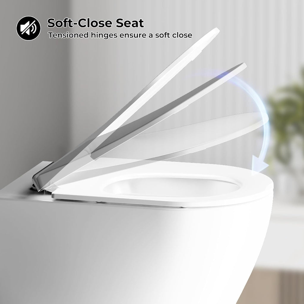 Wall Mounted Toilet with Slim Lift Soft Close Seat, Compact Space Saving Design for Modern Bathrooms and Guest Restrooms