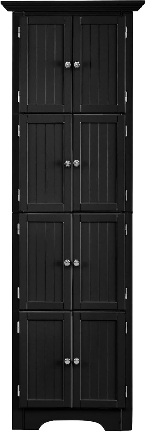 72' Tall Corner Storage Cabinet with Doors and 4 Shelves, Free Standing Corner Hutch Cabinet Kitchen Pantry Storage Cabinet Bookshelf Cabinet for Kitchen Living Room Bedroom (Black)