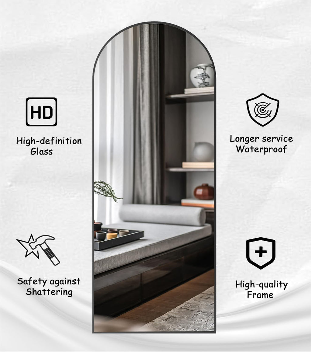 Rowjut Floor Full Length Mirror, Arched Mirrors Full Length 71'x30' Freestanding Large & with Aluminum Frame & Wall Mounted & Hanging or Leaning/Full Body Mirror for Bedroom, Black