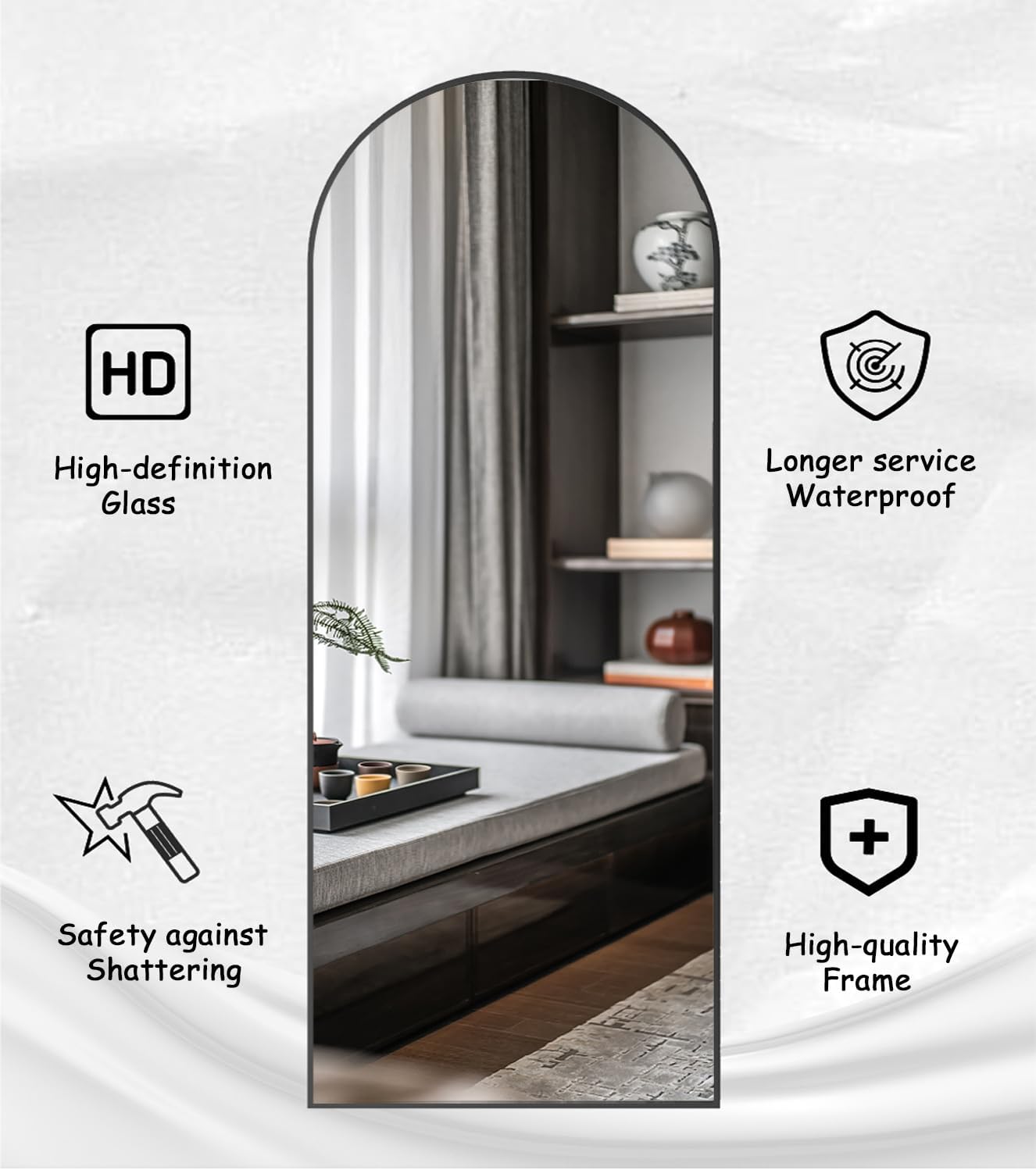 Rowjut Floor Full Length Mirror, Arched Mirrors Full Length 71'x30' Freestanding Large & with Aluminum Frame & Wall Mounted & Hanging or Leaning/Full Body Mirror for Bedroom, Black