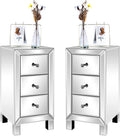 Bonnlo 3-Drawer Mirrored Nightstand Set of 2, End Table, Bedside Table, Glass Nightstand for Bedroom, Living Room, Silver, 11.7' L x 11.8' W x 23.8' H