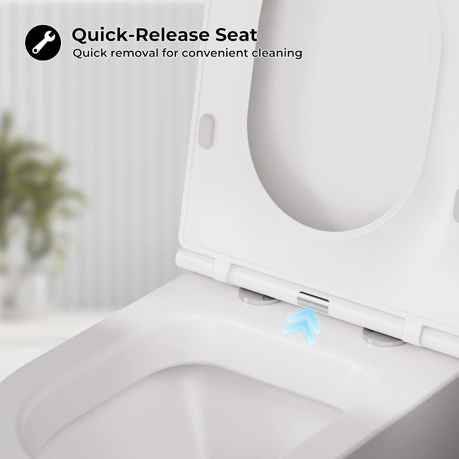 Wall Mounted Toilet with Slim Lift Soft Close Seat, Compact Space Saving Design for Modern Bathrooms and Guest Restrooms