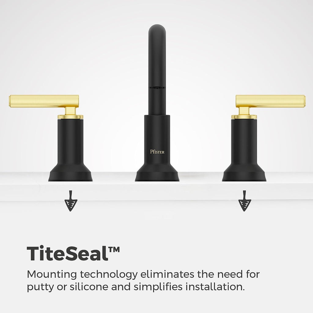 Pfister Capistrano Widespread Bathroom Sink Faucet 2-Handle 3-Hole Matte Black and Brushed Gold Finish NSF Certified with Push & Seal Drain TiteSeal Technology LF049CSOBBG