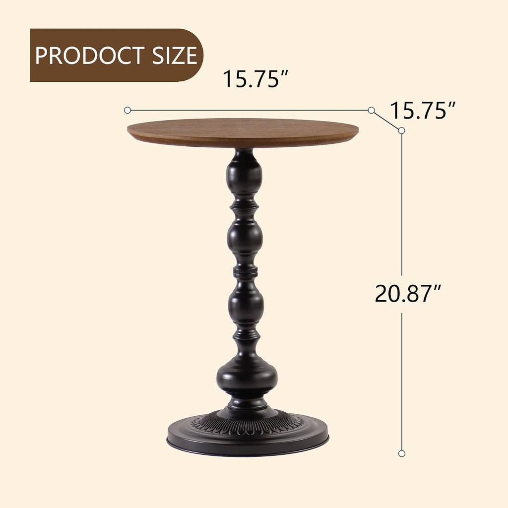 Round End Table, Framhose Small Side Table with Wood Top and Black Base, Pedestal Table for Living Room Corners Bedroom Patio and Bar（20' Hight）