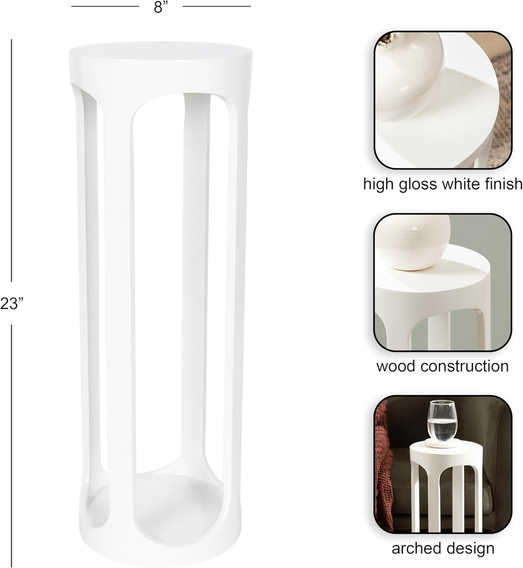 Kate and Laurel Dahl Modern Wooden Round Drink Table, 8 x 8 x 23, White, Transitional Circle Accent Pedestal Table for Living Room Plant Stand Indoors or Mini Bedroom Nightstand
