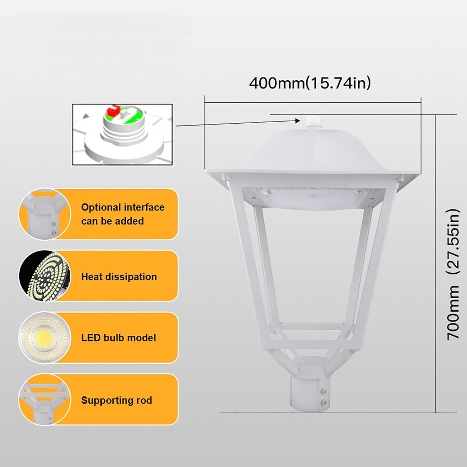 75W LED Post Top Light, Adjustable Color Temperature 3000K/4000K/5000K, AC100-277V 13000LM Outdoor Garden Lights Fixture, IP65 Waterproof Commercial Street Area Lighting, DLC/ETL Listed