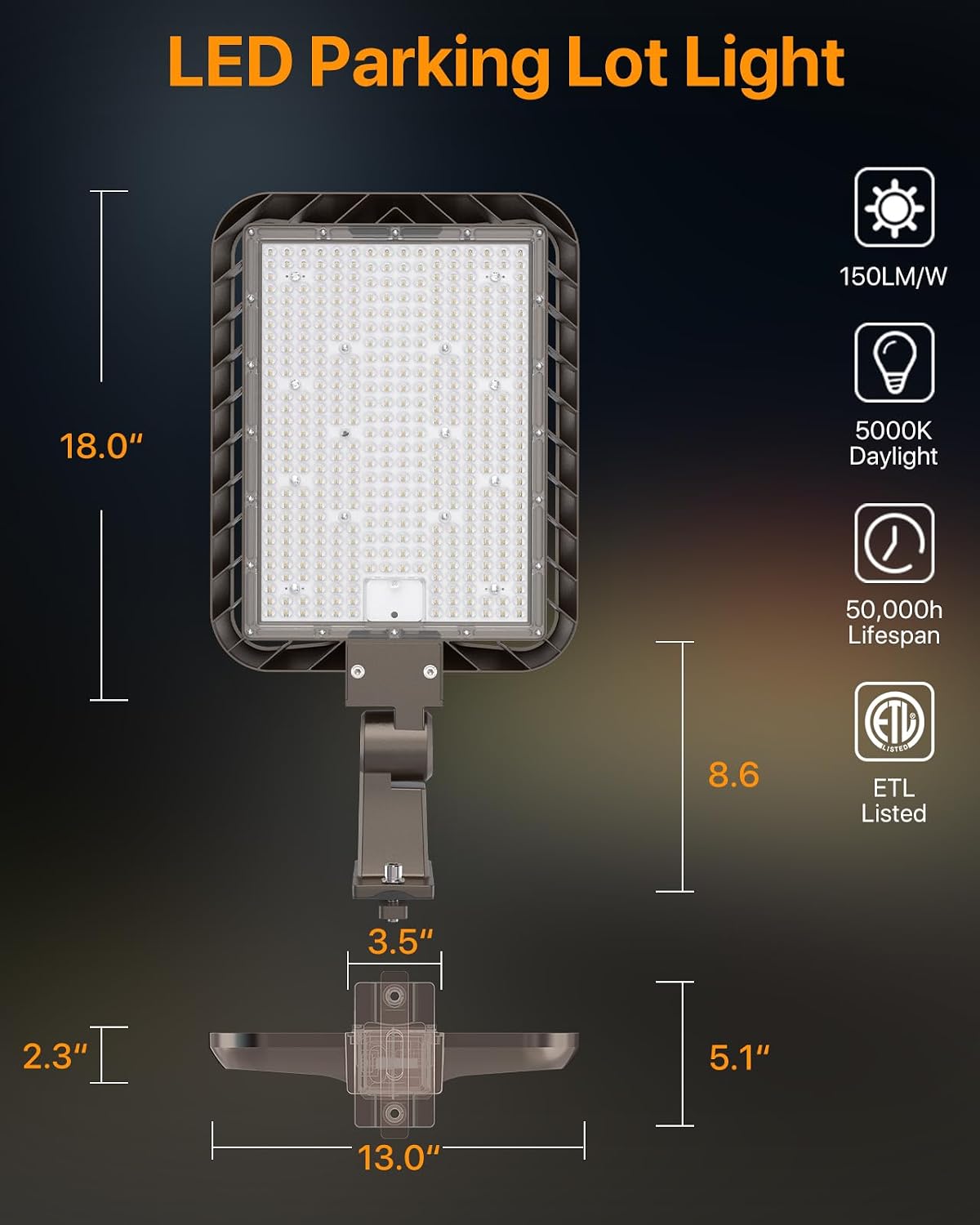 300W Led Parking Lot Light Quick Installation, Adjustable Arm Mount Shoebox Light 5000K, 45000lm Dusk to Dawn Light 100-277V, IP65 Waterproof Commercial Lighting for Parking lot, Barn