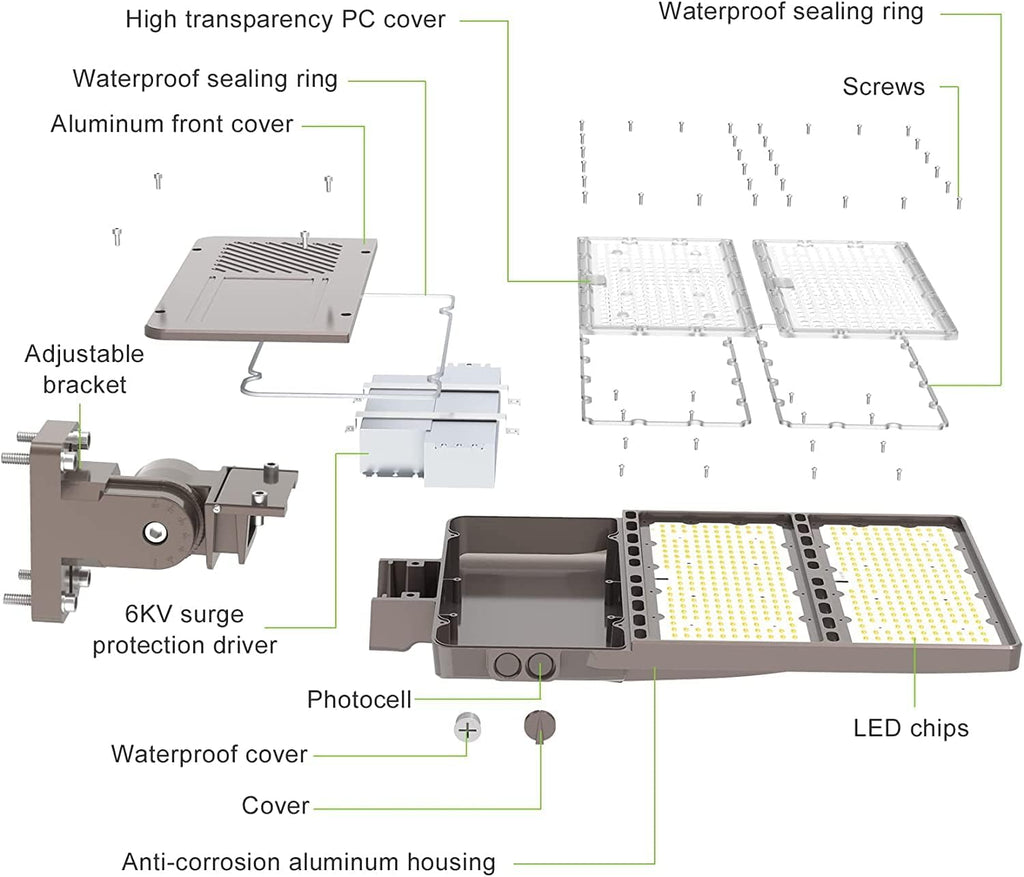 4 Pack UL Listed 320W LED Parking Lot Light with Photocell 48000LM LED Shoebox Pole Flood Lights Arm Mount 5000K IP65 Outdoor Street Court Commercial Lighting AC 100-277V